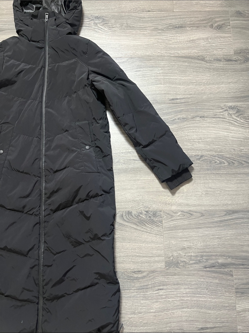 Zara Long Hooded Black Puffer Coat - Women - Picture 2 of 12